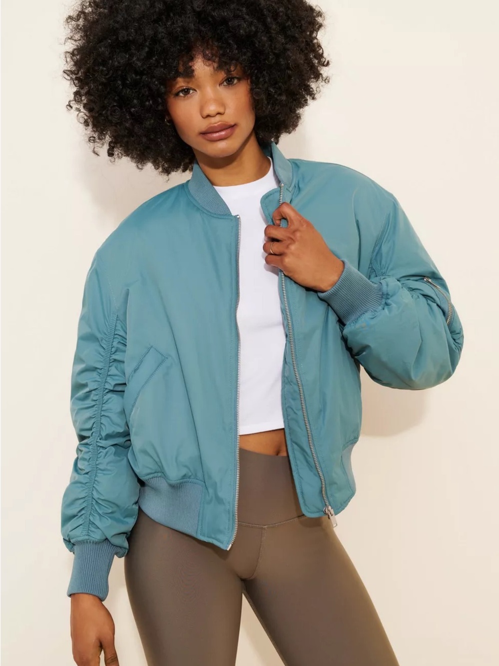 BDG Charlie Barrel Sleeve Bomber Jacket Blue Size Small NEW